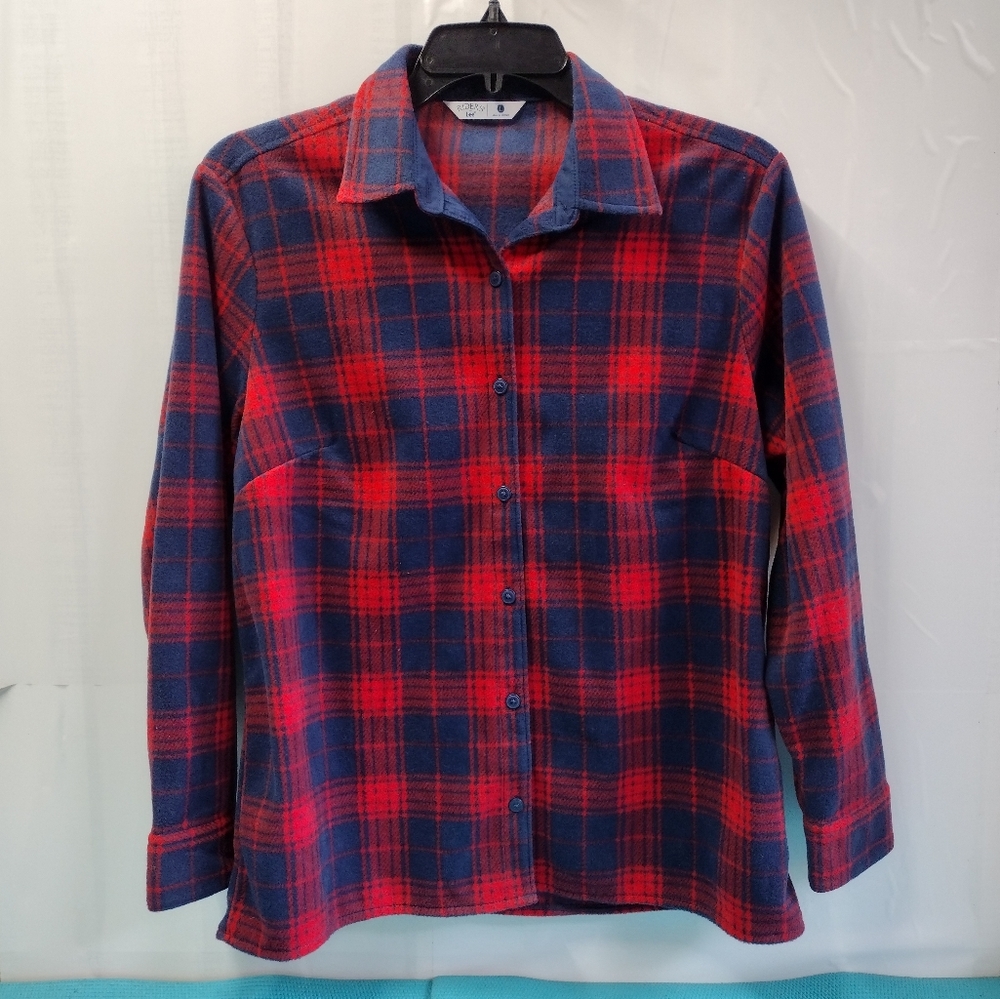 Rider by Lee Women's Flannel Shirt Jacket t Red Blue Plaid Sz L